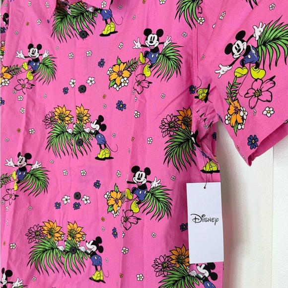 Mickey Mouse Vibrant Pink Character Floral Shirt New Medium 100% Cotton - Picture 3 of 8